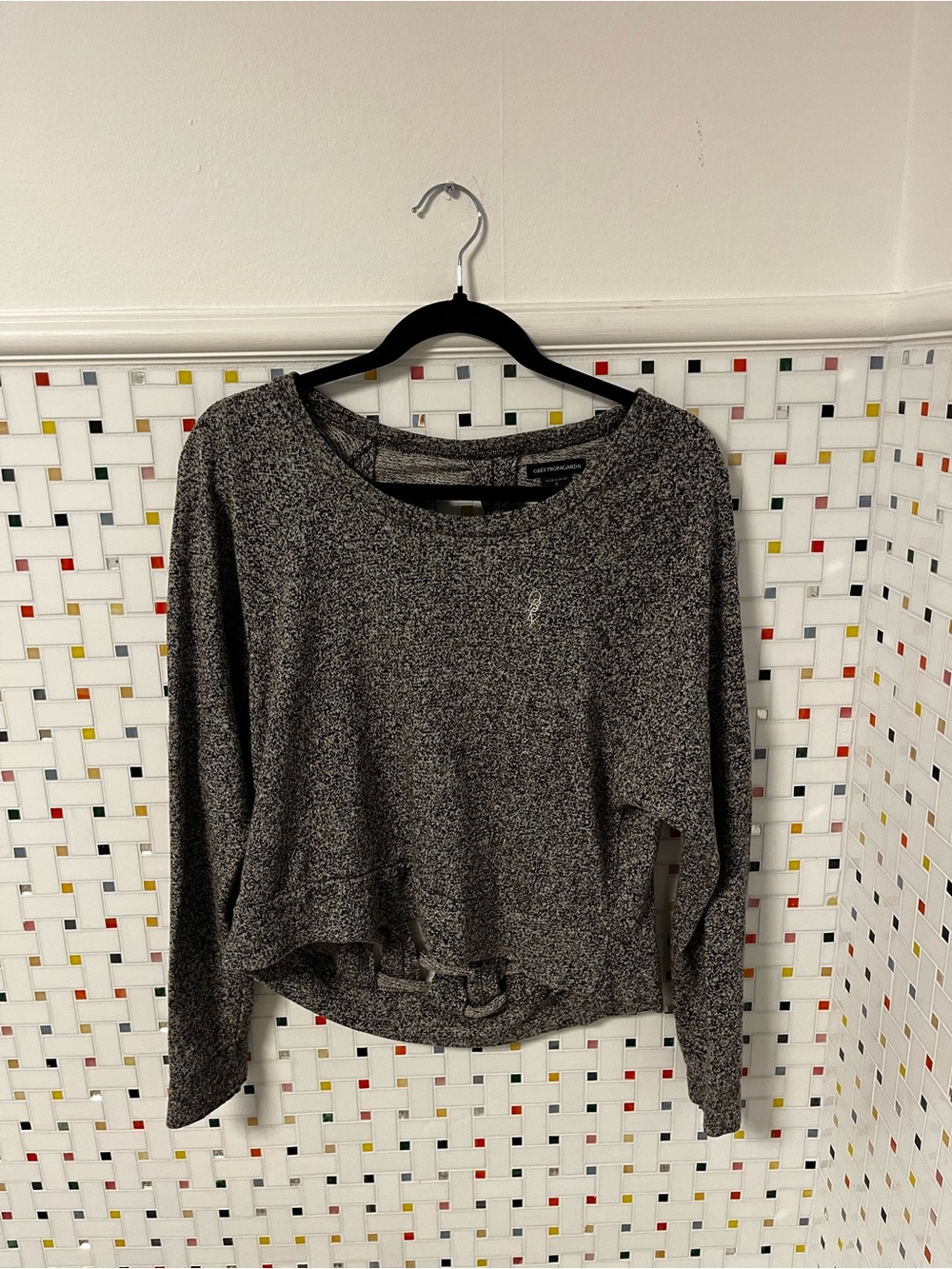 Obey Gray Marled Crewneck Pullover Sweatshirt